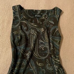 Studio I Olive Green and Turquoise Paisley Midi Dress